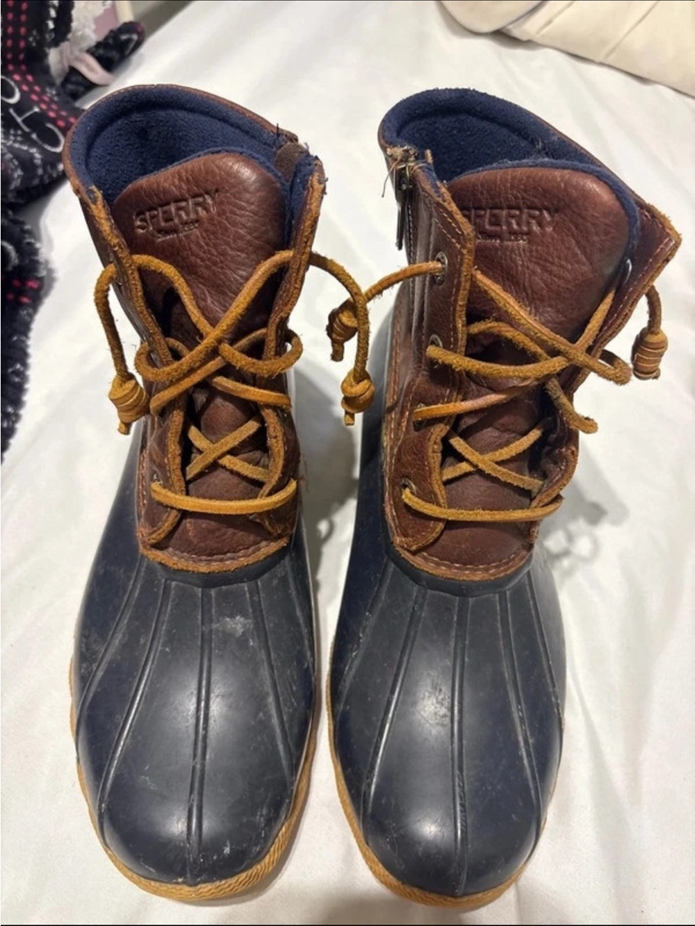 Sperry Navy Rubber & Brown Leather Women's Duck Boots